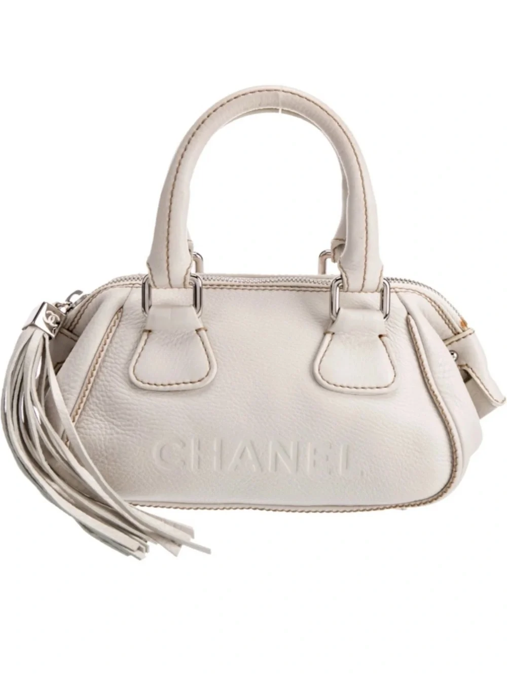 Chanel, LAX Cream pebbled grain leather bowler bag series 8 made in Italy
